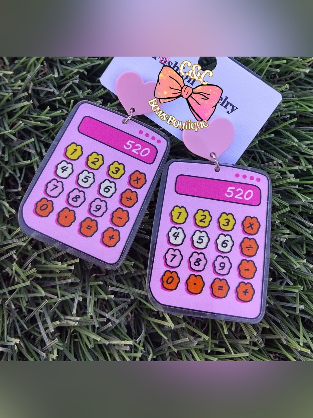Adorable pink calculator earrings